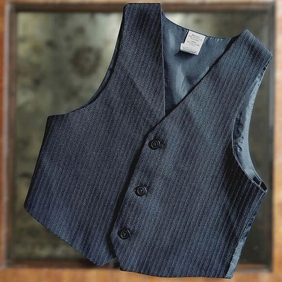 Vtg kid's black pinstripe formal vest - Picture 1 of 9